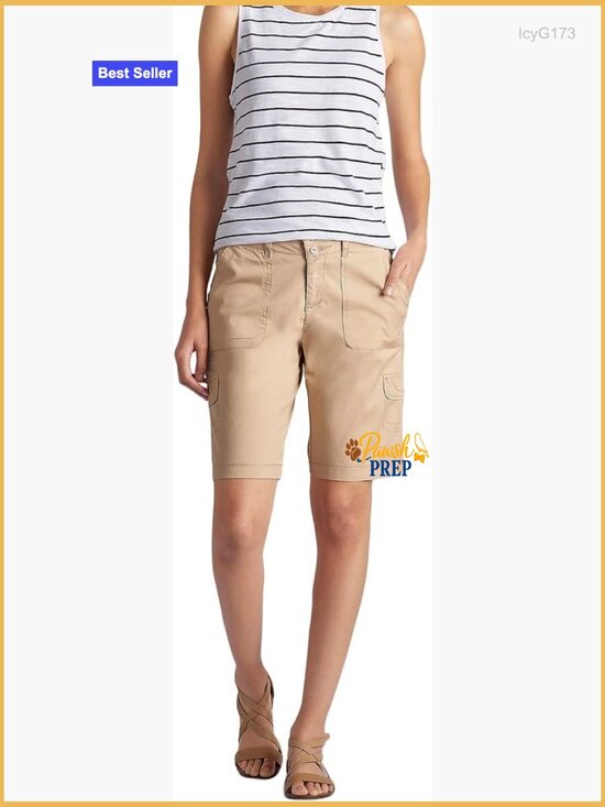 Pants - Relaxed Fit Cargo Bermuda Shorts with Knit Waist, 10" Inseam, Lightweight Denim